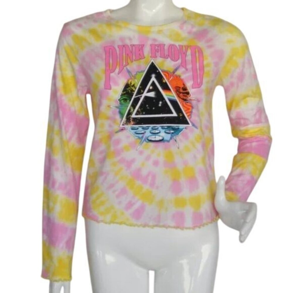 PINK FLOYD Tee, L, Pink/Yellow Tie-dye, Long sleeves